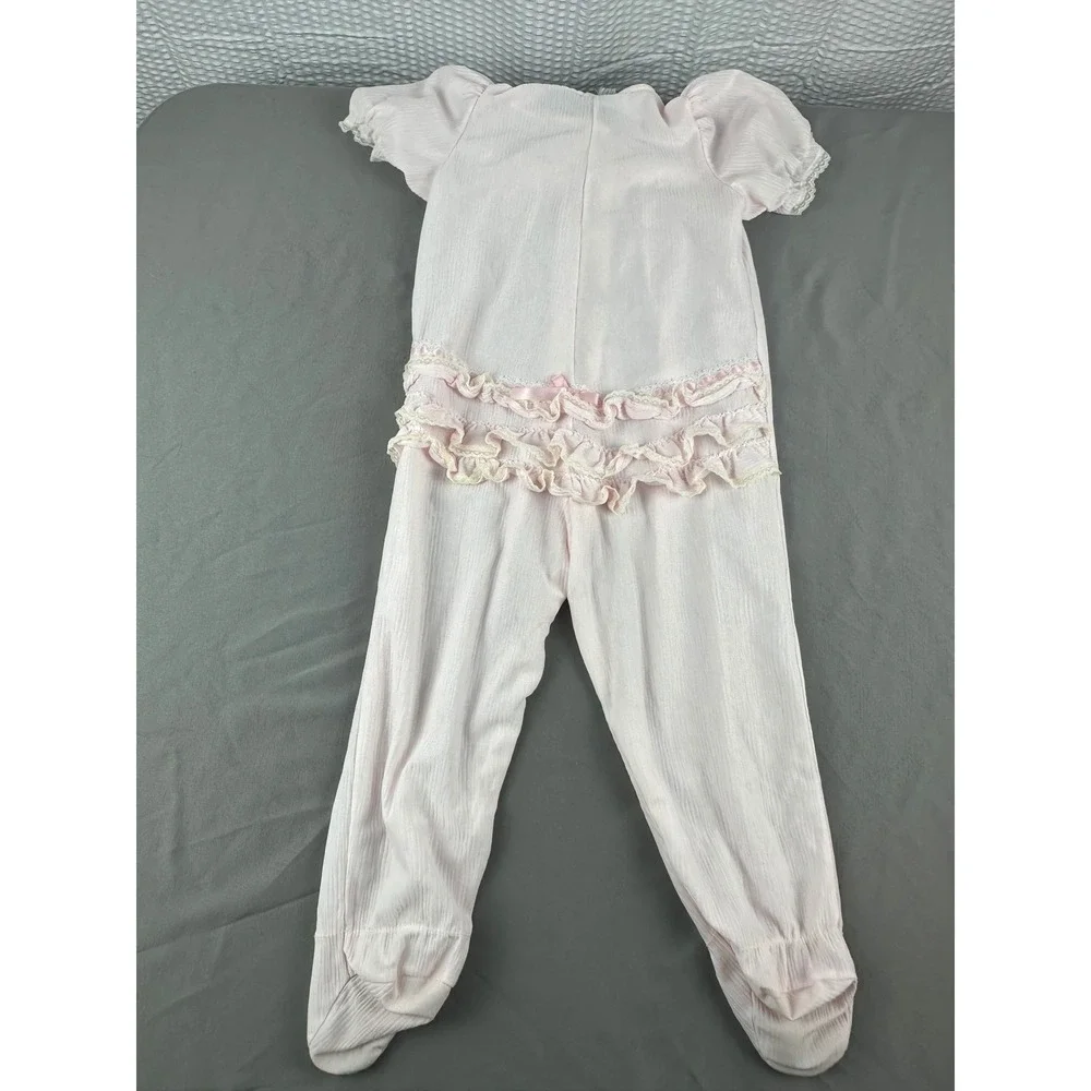 Vintage C.P. & Company Baby Sleeper Pink Lace Footed‎ Romper USA Size XL